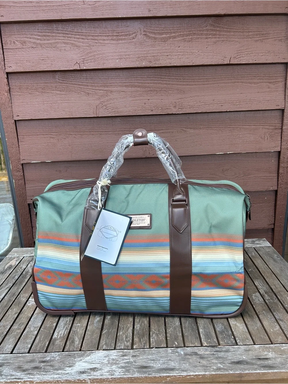 Pendleton Sage Green and Brown Patterned Roller Weekender Duffel